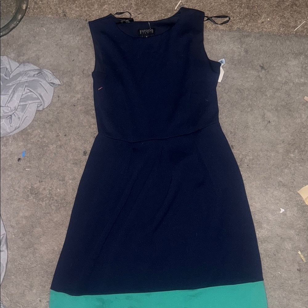 Enfocus Studio Blue and Green Sheath Dress Sleeveless Crew Neck Midi